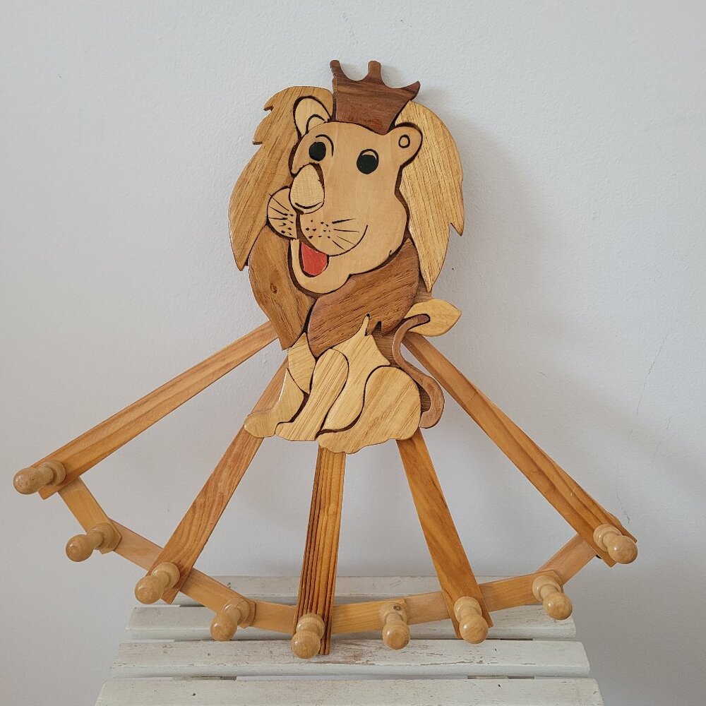 Vintage Wooden Lion Coat Hanger